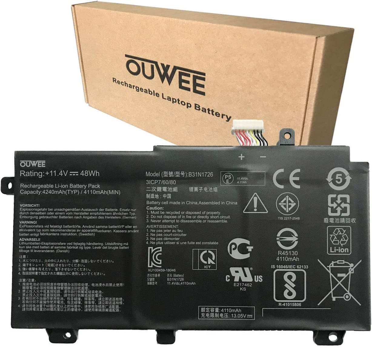 71-sypwynL._AC_SL1500_.jpg OUWEE B31N1726 Laptop Battery Compatible with Asus FX80 FX86 TUF FX504 FX504GE FX504GM FX505 FX505DT FX505DY FX505GE FX505GD 48Wh(Shape-A) - Image 1