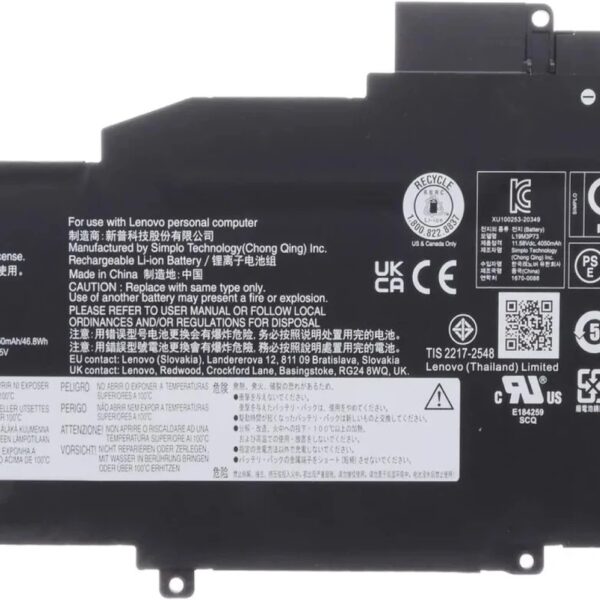 L19M3P73 Laptop Battery Compatible with Lenovo ThinkPad X1 Nano Gen 1st Series L19M3P72 L19C3P71 5B10W13963 SB10T83206 11.58V 48.2Wh 4170mAh